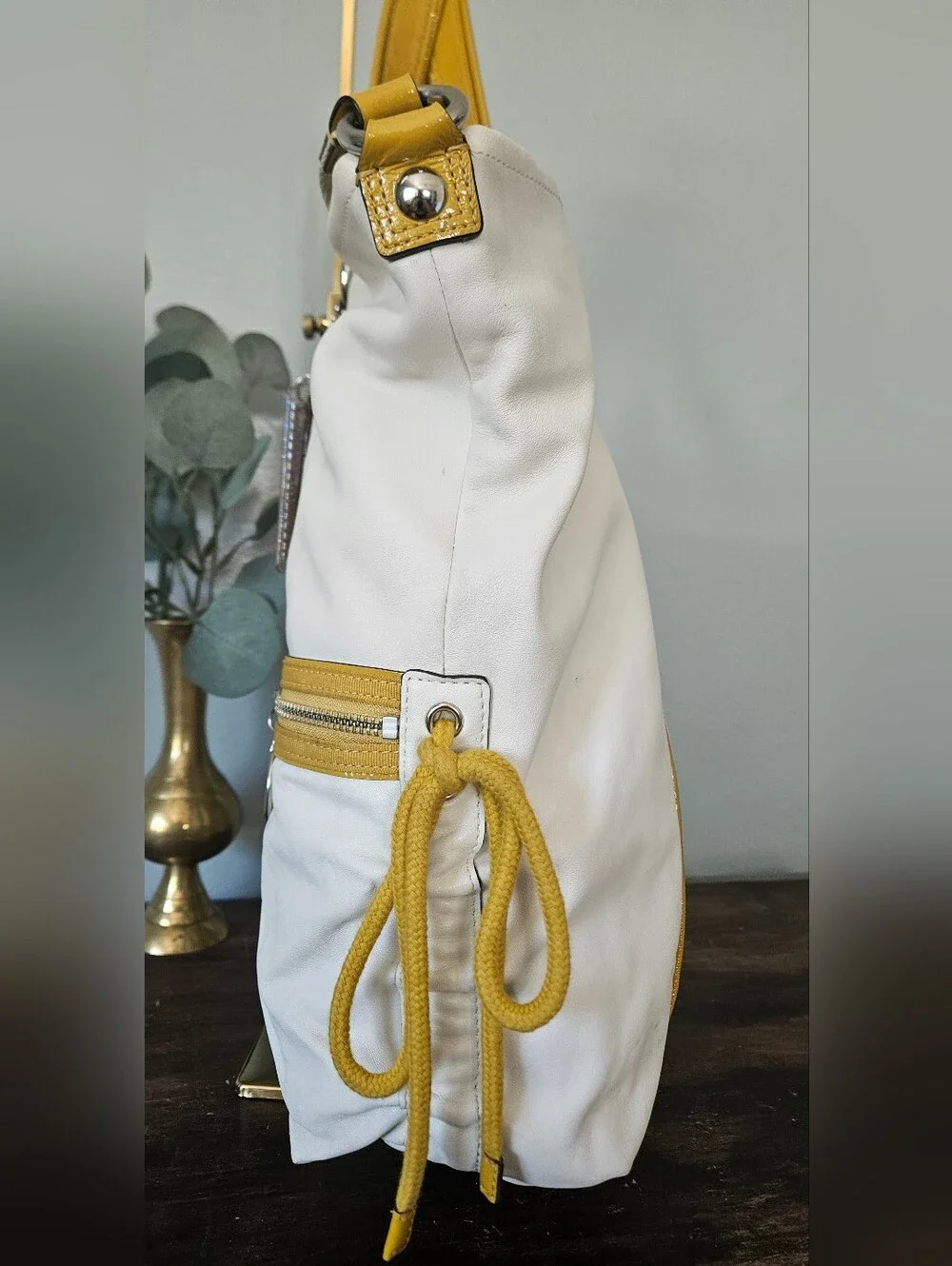 COACH Poppy  Spotlight Retro 2000s 2-Way Shoulder Bag, Daisy Yellow Trim.